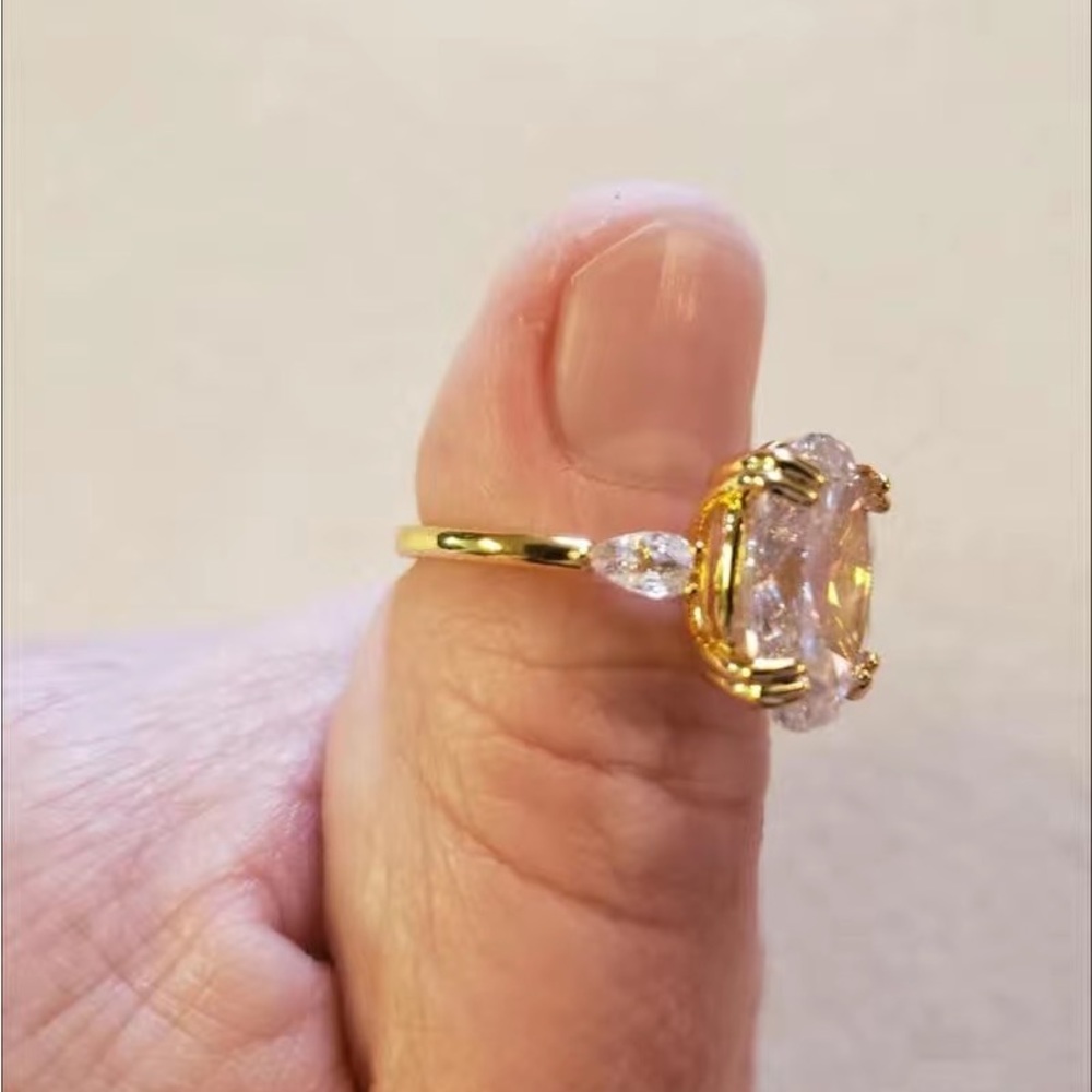New Luxury Yellow Gold Plated Oval Diamond Ring - Picture 11 of 16